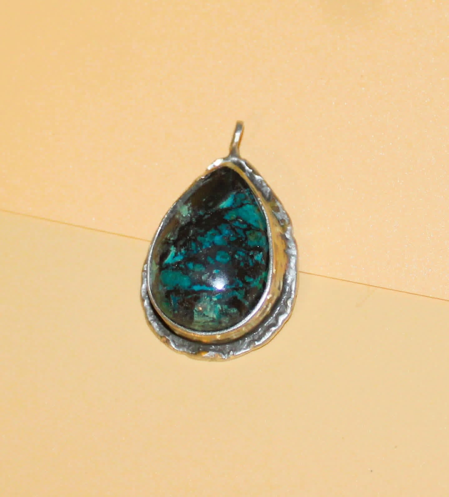 African Shattuckite Gemstone in brass and antique silver setting (#112)
