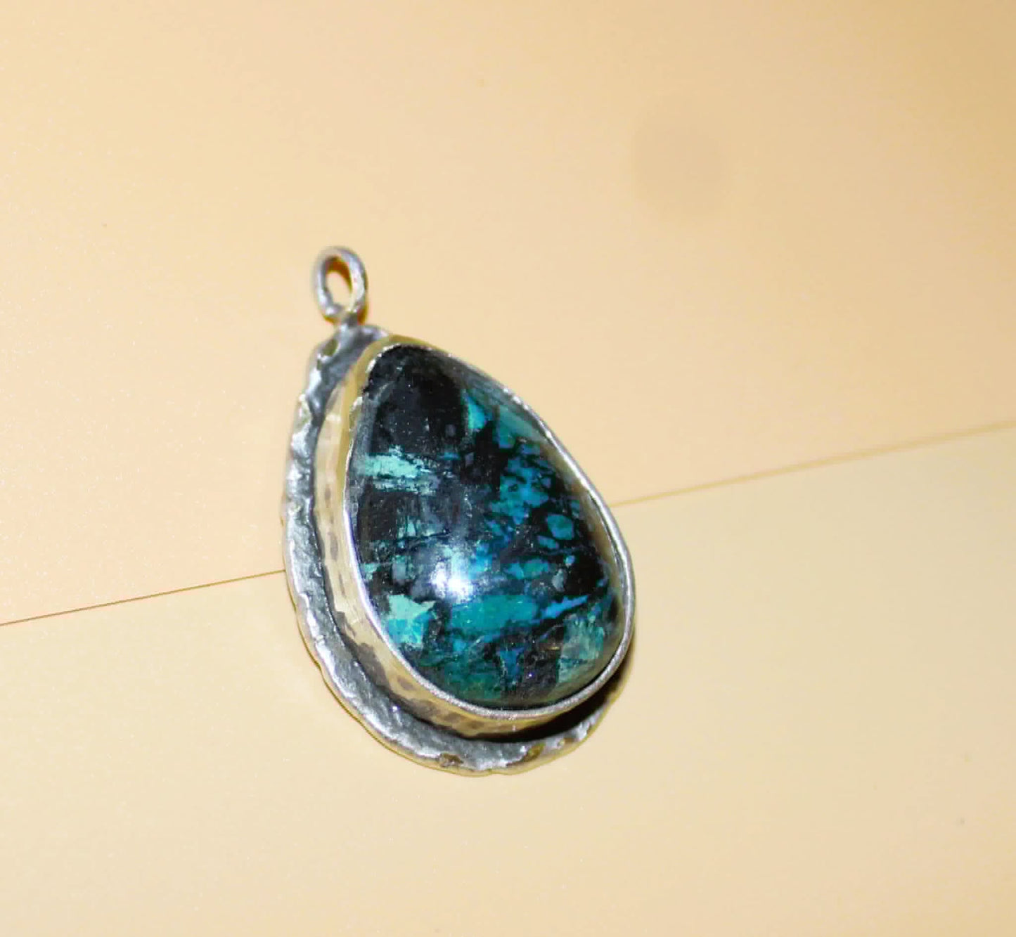 African Shattuckite Gemstone in brass and antique silver setting (#112)