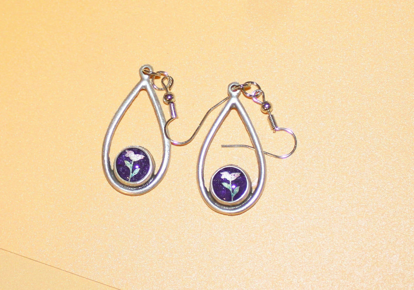 Tiffany Stone Mosaic Earrings with silk flowers (#109)